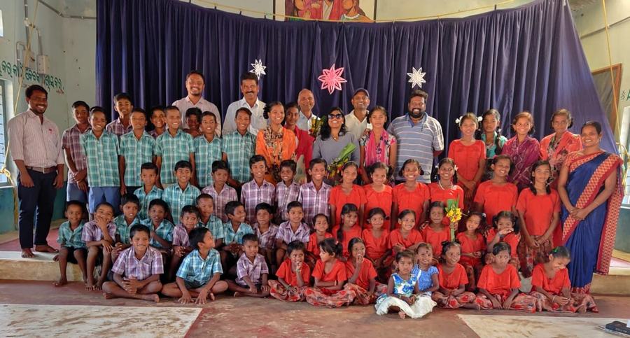 Children and staff outside David Centre
